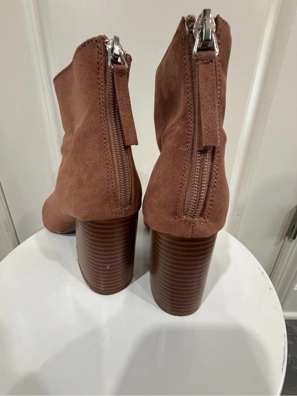 Qupid Women's Suede Ankle Booties in Chestnut Brown